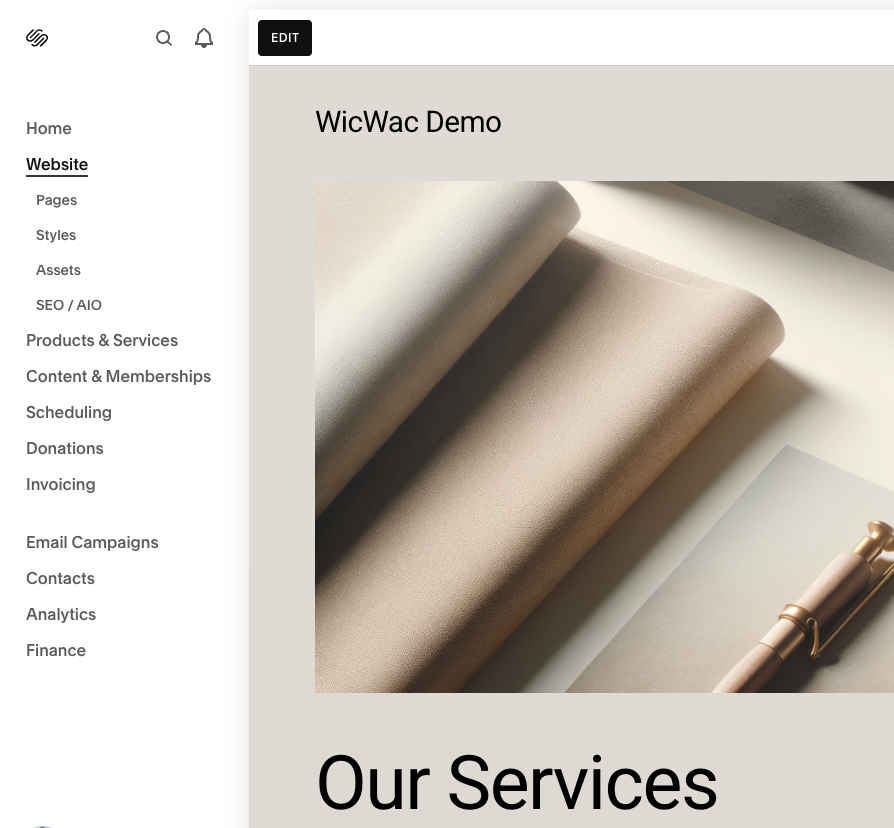Login to Squarespace and Select Website