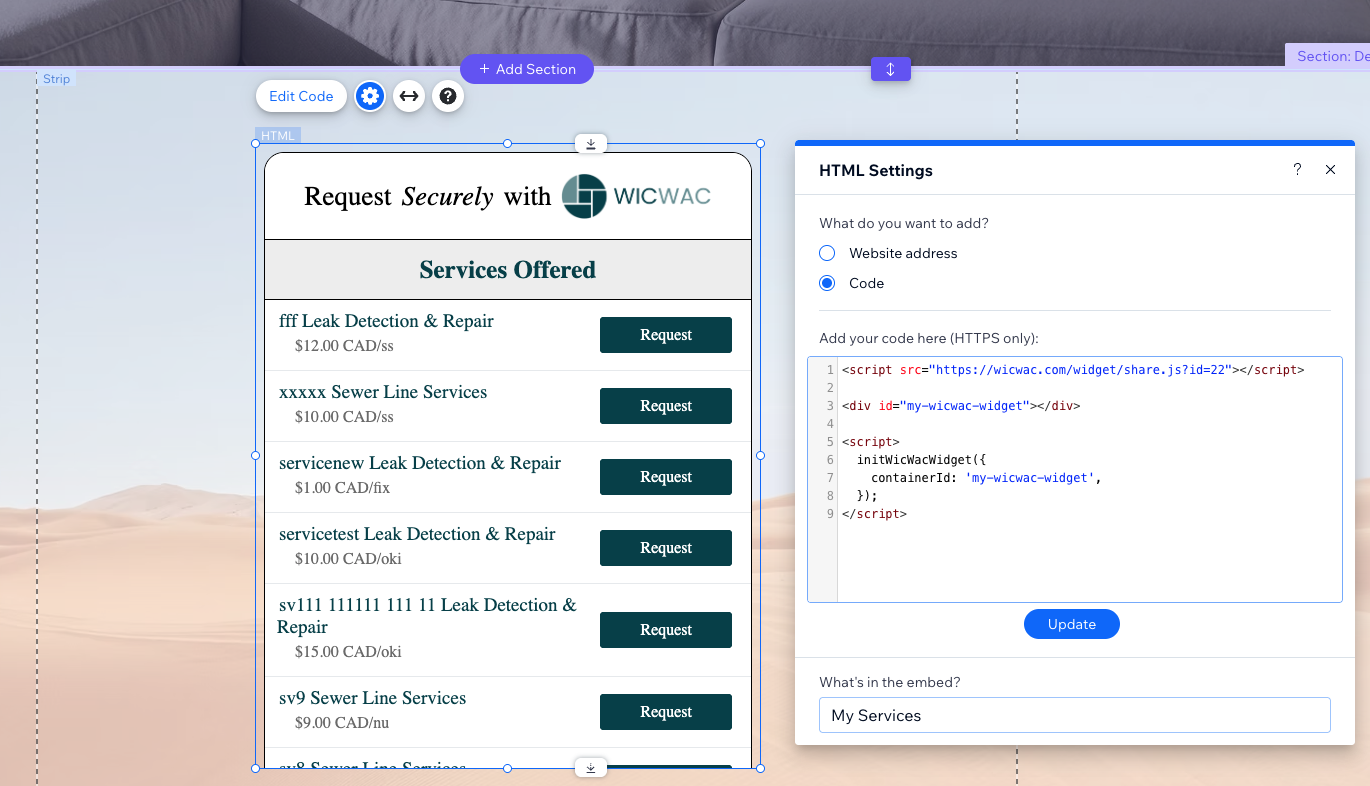 Configure HTML Settings